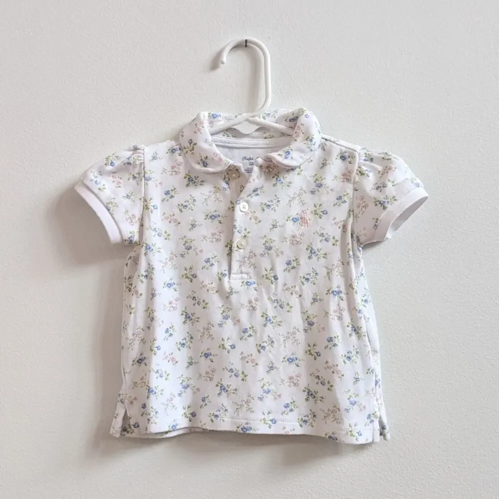 Ralph Lauren Polo Baby Girls Sz 12m White Dainty Floral Preppy Girly Cottagecore